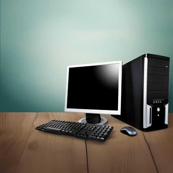 a desktop computer with a computer monitor and keyboard
