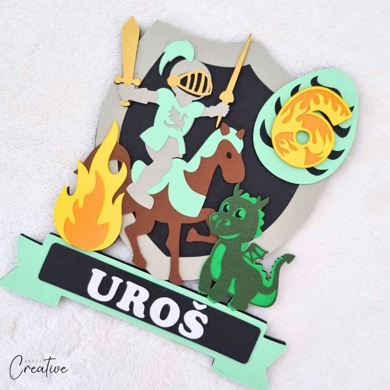 Knight and dragon cake topper 