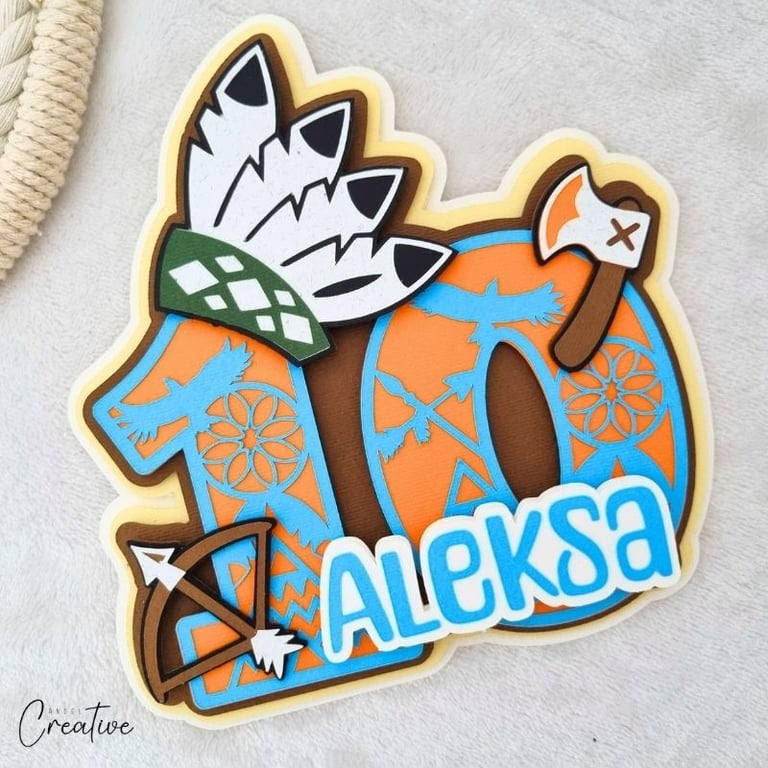 Cake topper in a shape of number 10. Tribal style.