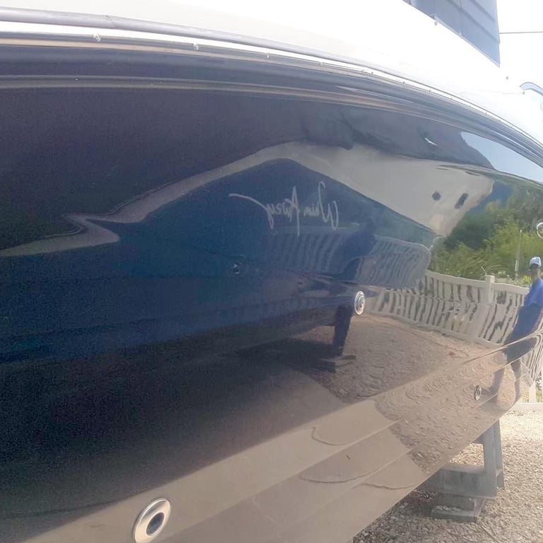 Fully restored boat hull before and after