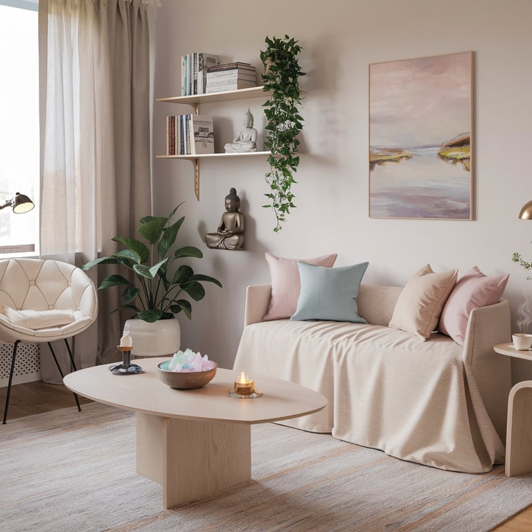 cabinet de voyance et de reïki avec un canapé et une table