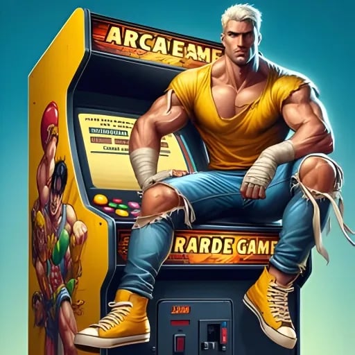 a man sitting on a video game machine