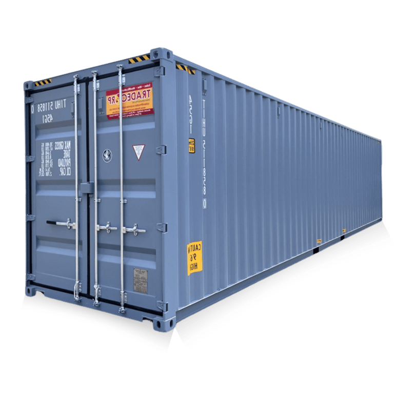 A 40ft blue steel shipping container for freight storage and industrial transport.