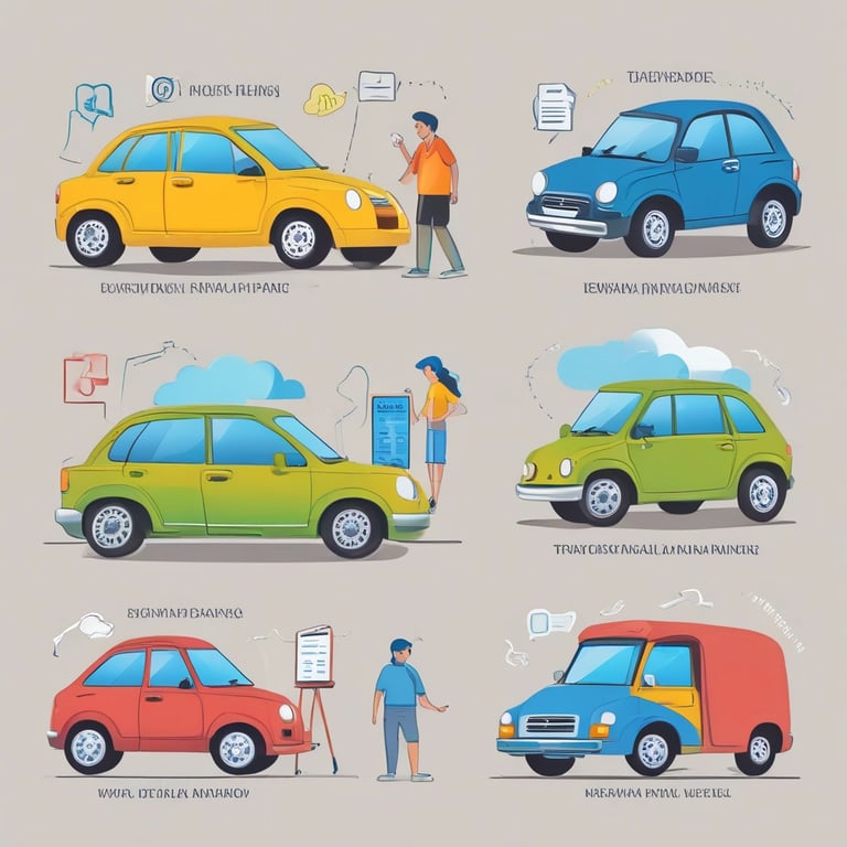 A collage of various insurance icons including cars, homes, and travel symbols.