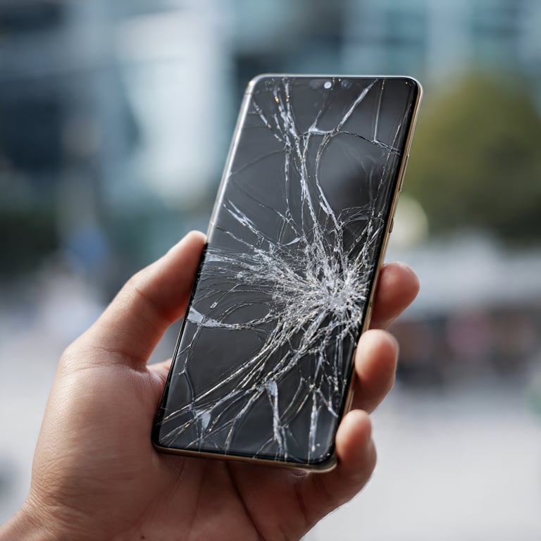 a person holding a broken phone in their hand