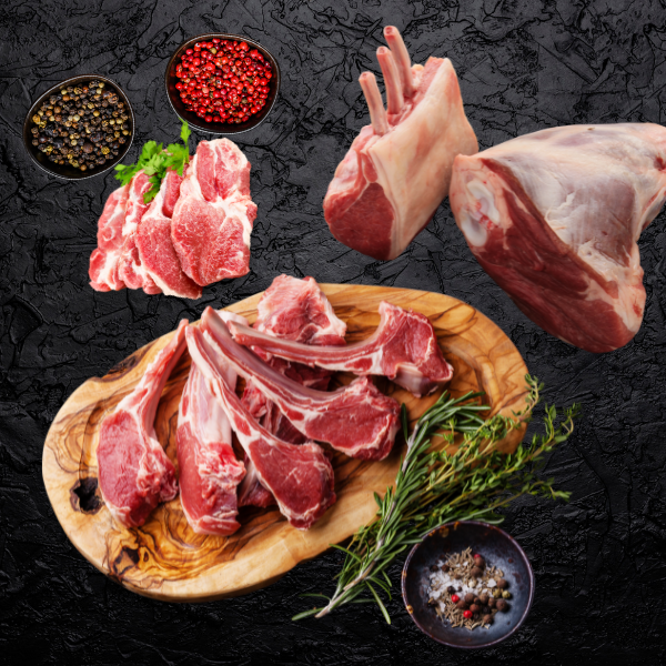 Catégorie Agneau : côtelettes d’agneau et d’autres morceaux de viande gigot d'agneau souris.