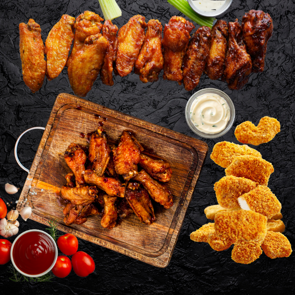 Catégorie des produits surgelés : nuggets, ailes de poulet et autres.