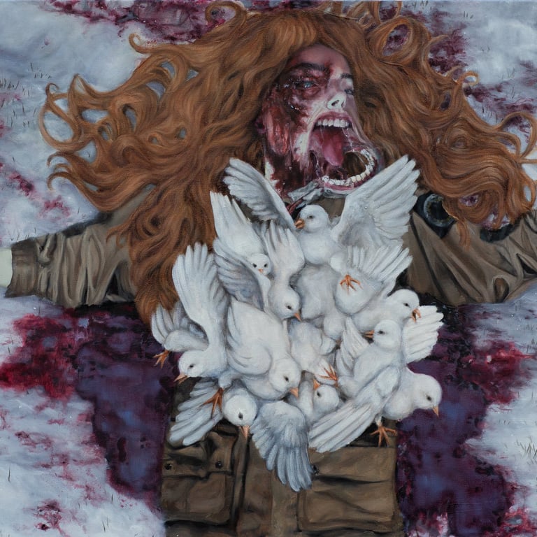 "Only the Dead Have Seen the End of War", 24 x 36", 06/25, oil on canvas, available