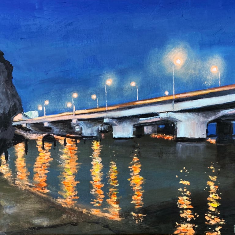 Night Bridge, 2021, oil on canvas, 15x12"
