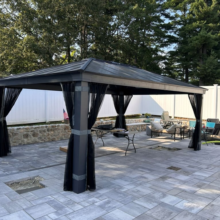 Fully assembled 14 x 20 Canopia gazebo with polycarbonate roof in Billerica, MA
