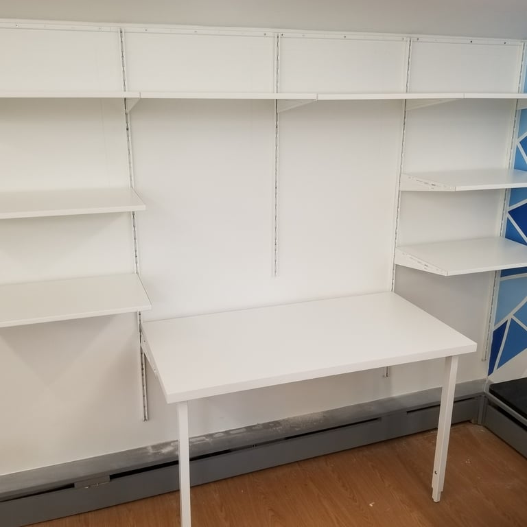 IKEA Boaxel wall shelves with adjustable height desk