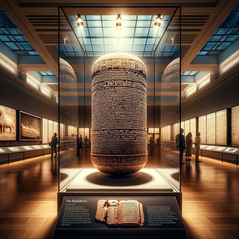 a large display case with a large stone tabletop