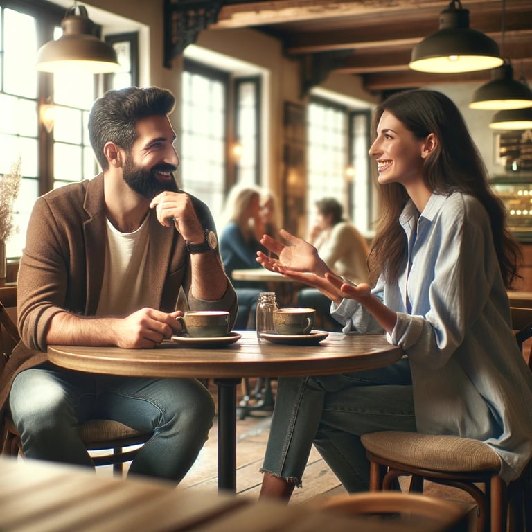 a man and woman sitting at a table