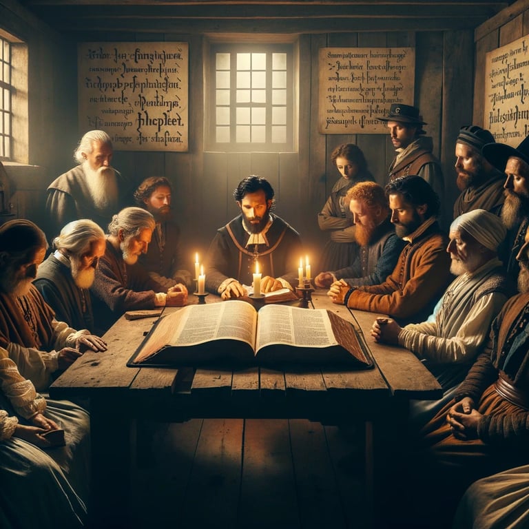 a group of people sitting around a table with candles