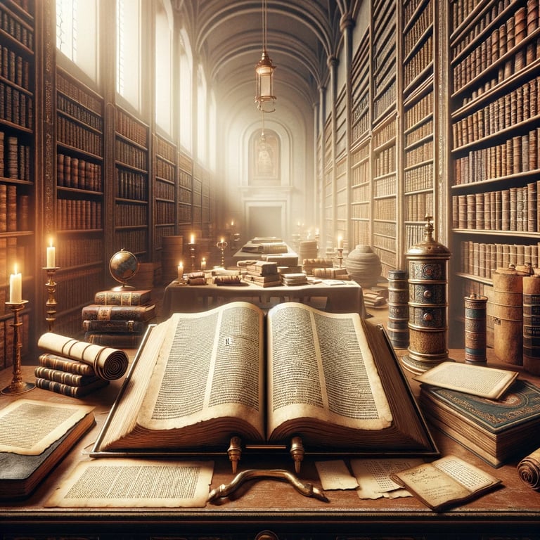a large open book with a large book on the table