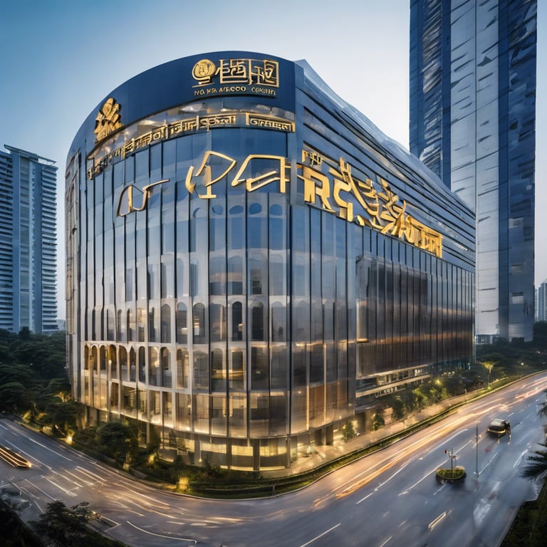 a building with a large glass building with a sign that says pizza