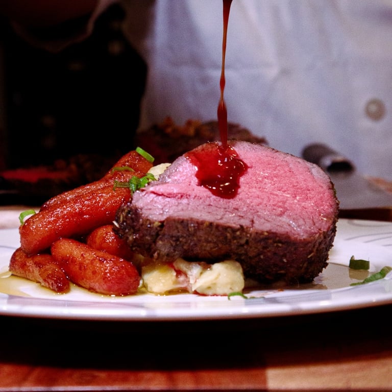 Sauce poured on nice steak