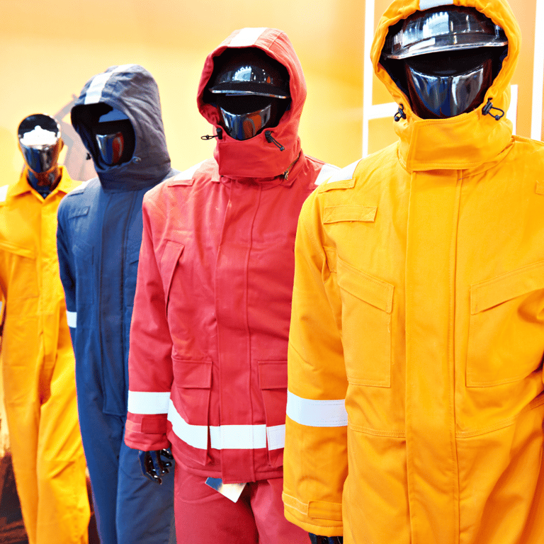 a group of mannequins wearing safety gear