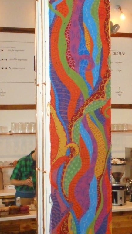 bespoke column mural at a cafe in New brunsick, NJ by marcine