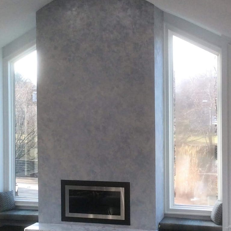 metallic plaster finish on a fireplace in NJ by marcine