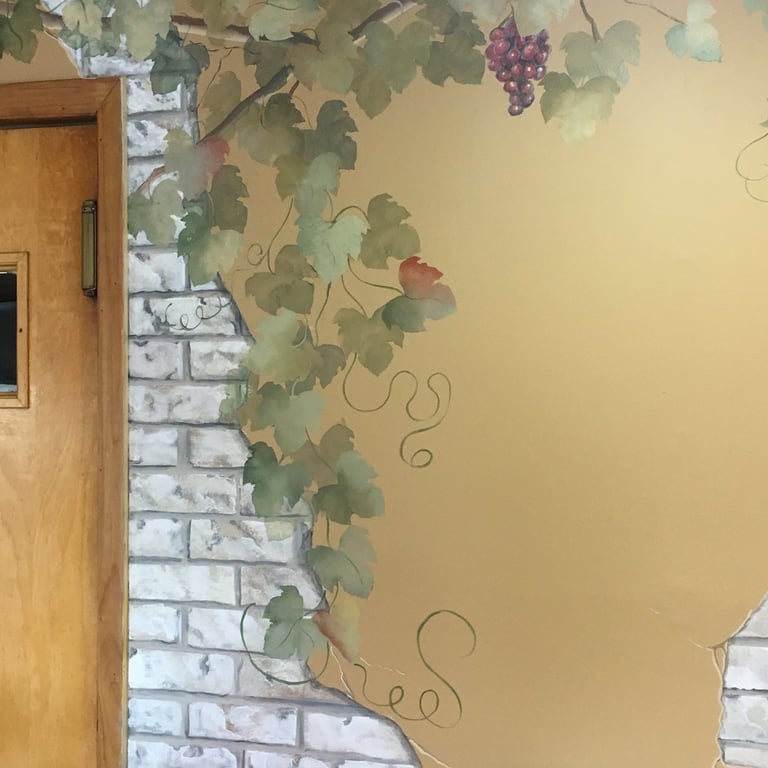 bespoke illusion mural of bricks and grapevines for a restaurant in monmouth county, NJ by Marcine