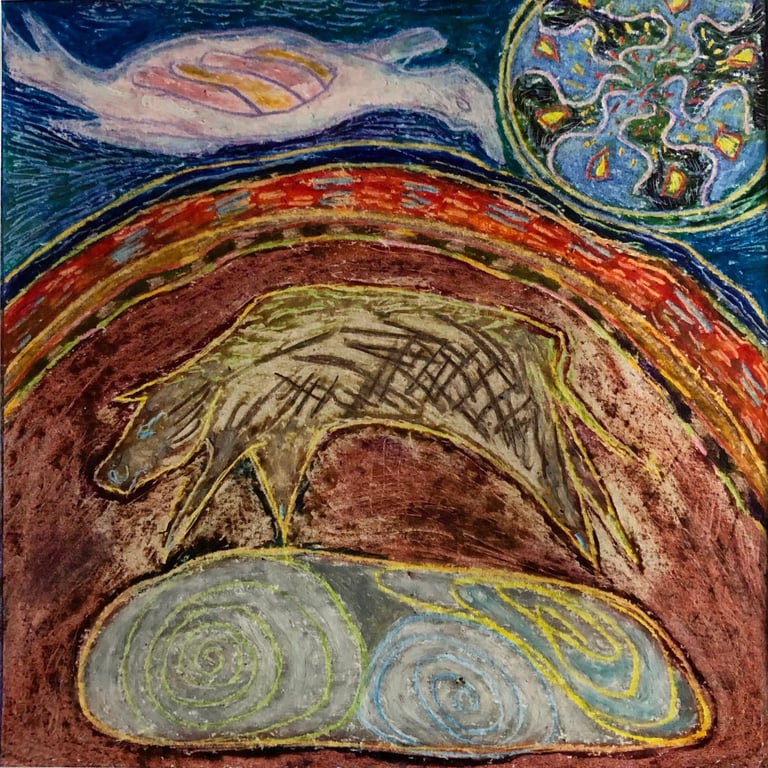 Buffalo and Goose on Agate stone