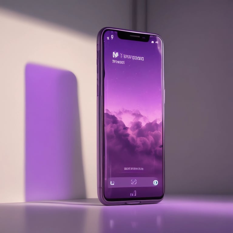 a smartphone phone with a purple background