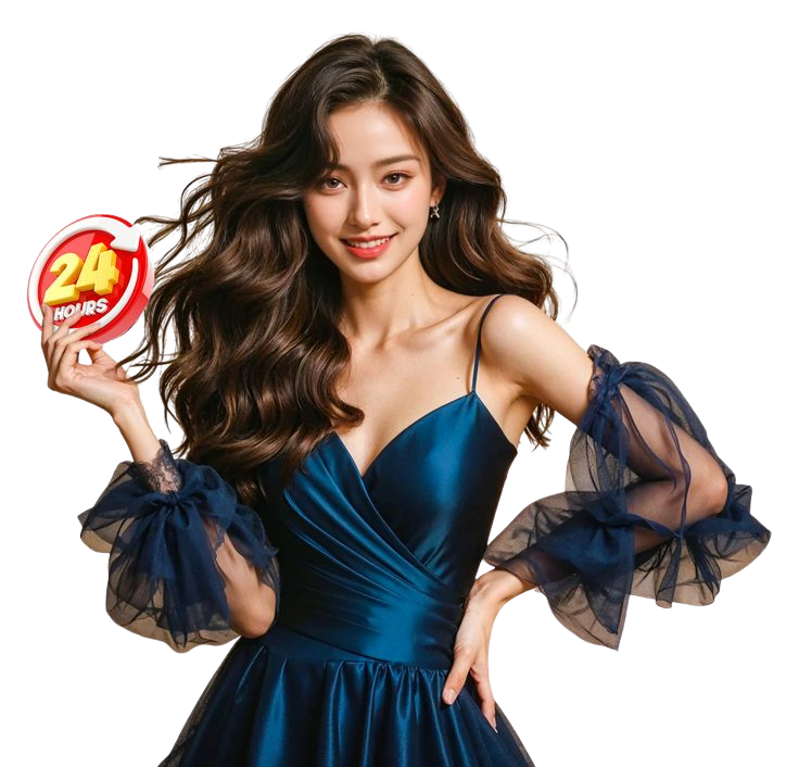 Người mẫu đại diện AE666.VN cầm biểu tượng 24h