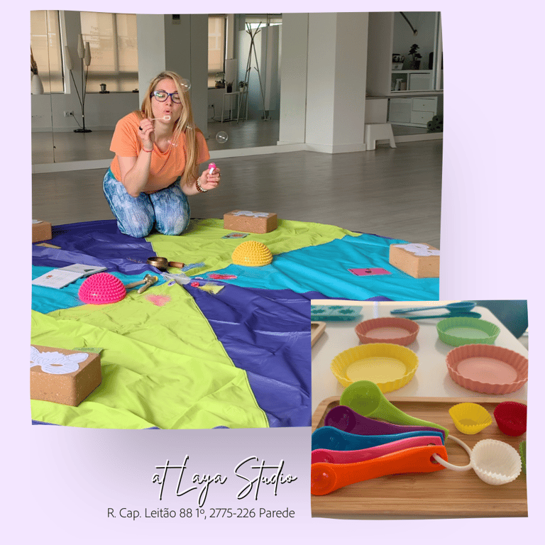 Kids yoga teacher in Parede, Lisbon, Portugal. Cooking utensils for kids cooking activities.