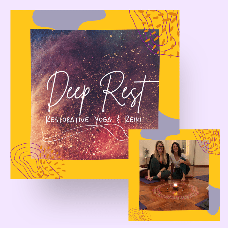 Deep Rest cosmic event graphic and Little Yoga Space Lisbon yoga studio.