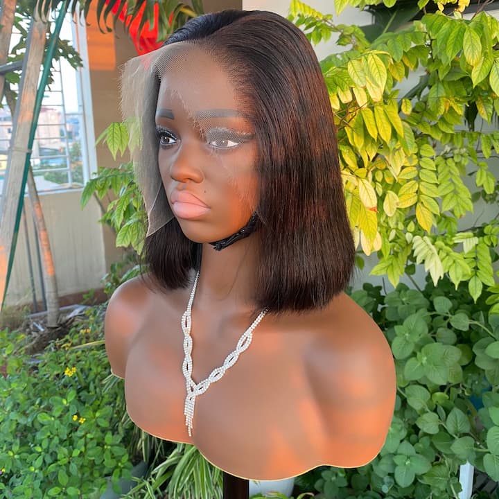 13x6 frontal bob wig 10 inch bone straight handcrafted from Vietnamese raw hair by VietSilkHair