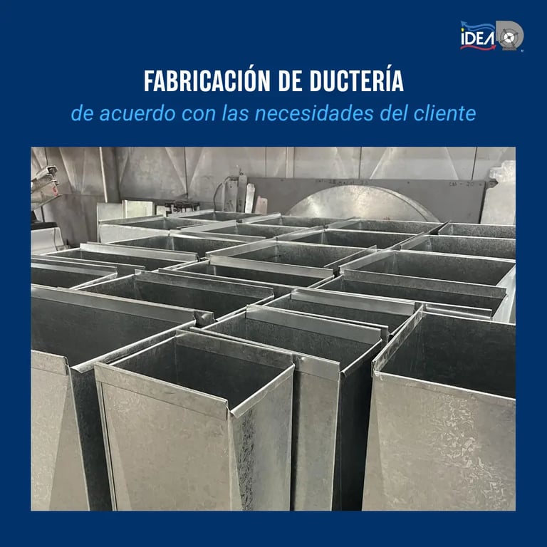Fabricación de ductos de acero galvanizado para sistemas HVAC industriales personalizados.
