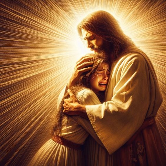 Jesus soothing a girl's sadness