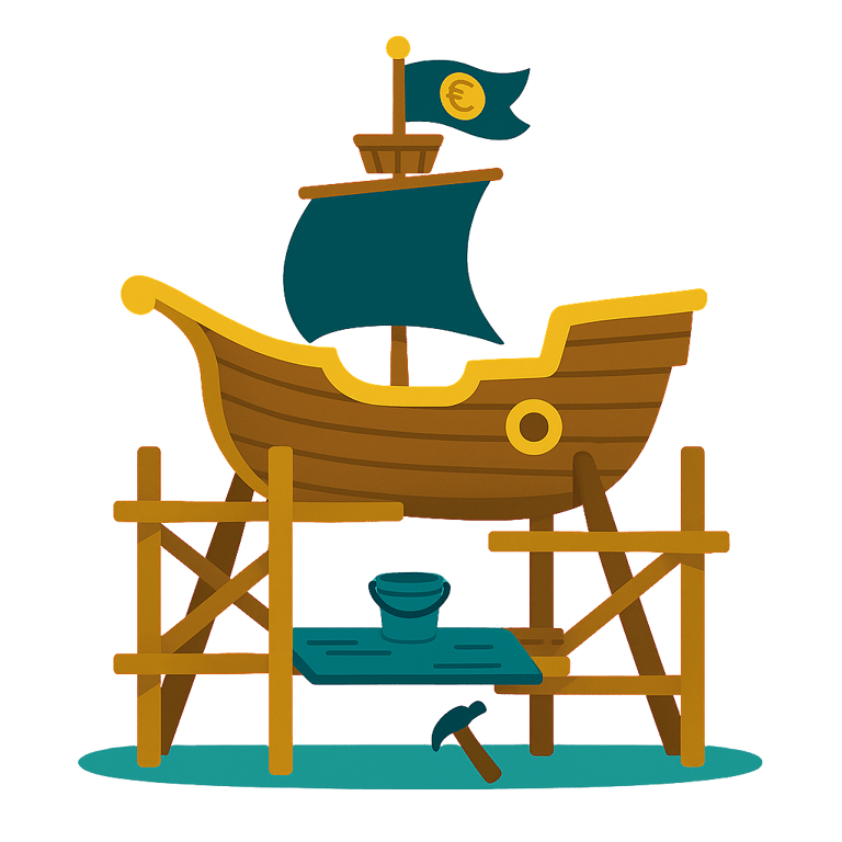 a boat with a pirate ship on it