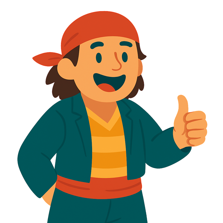 a cartoon pirate man giving thumbs up