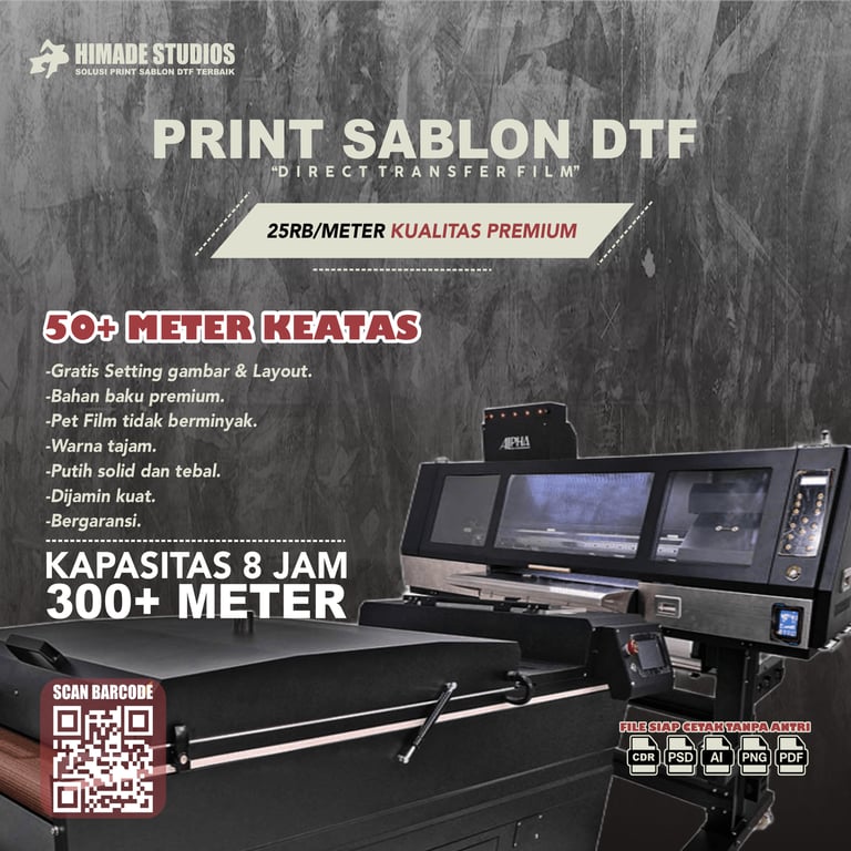 Himade Studios - Print Sablon DTF 50+ Meter Keatas