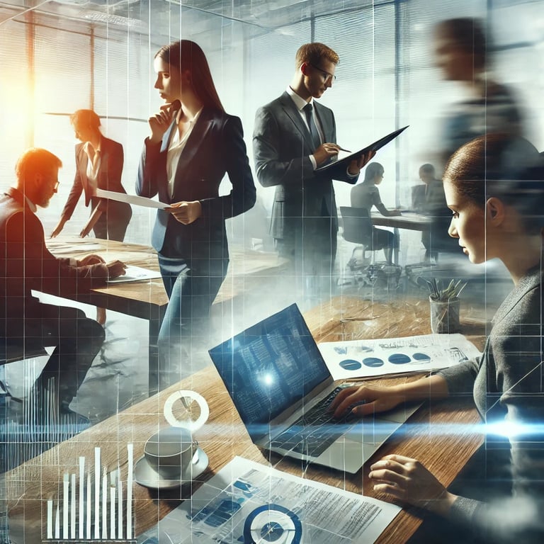 Business-Team bei der Zusammenarbeit in einem modernen Büro – Fokus auf Strategie, Analyse und digitale Transformation