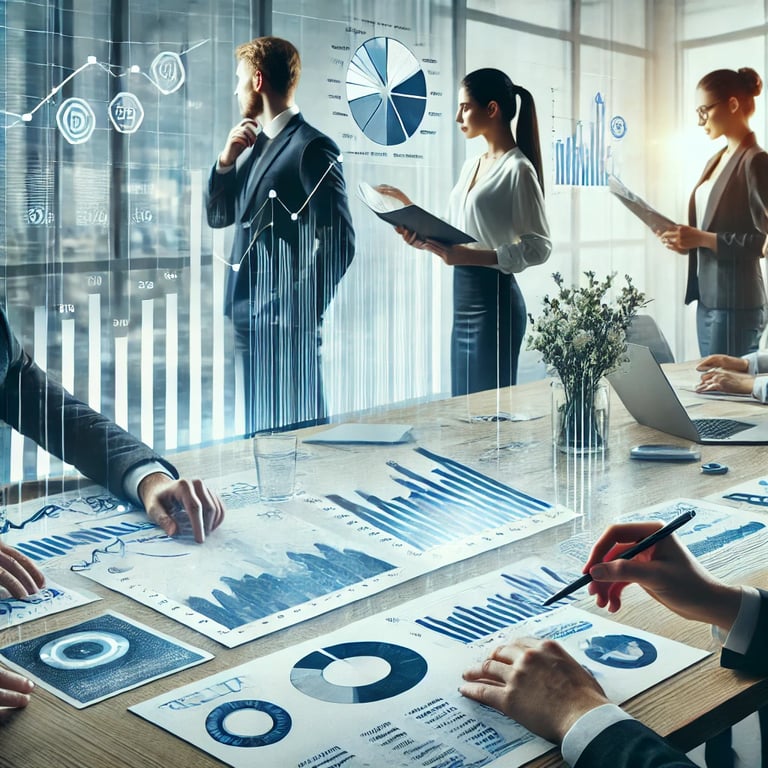 Analyse von Geschäftsdaten im Team – Fokus auf Diagramme, digitale Kennzahlen und strategische Unternehmensplanung