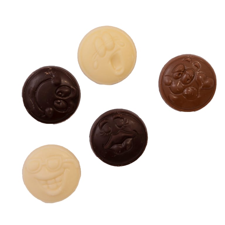 Chocolade smileys wit, melk en puur