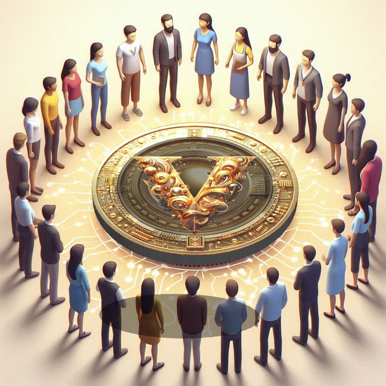 people gathered around a VSTM token