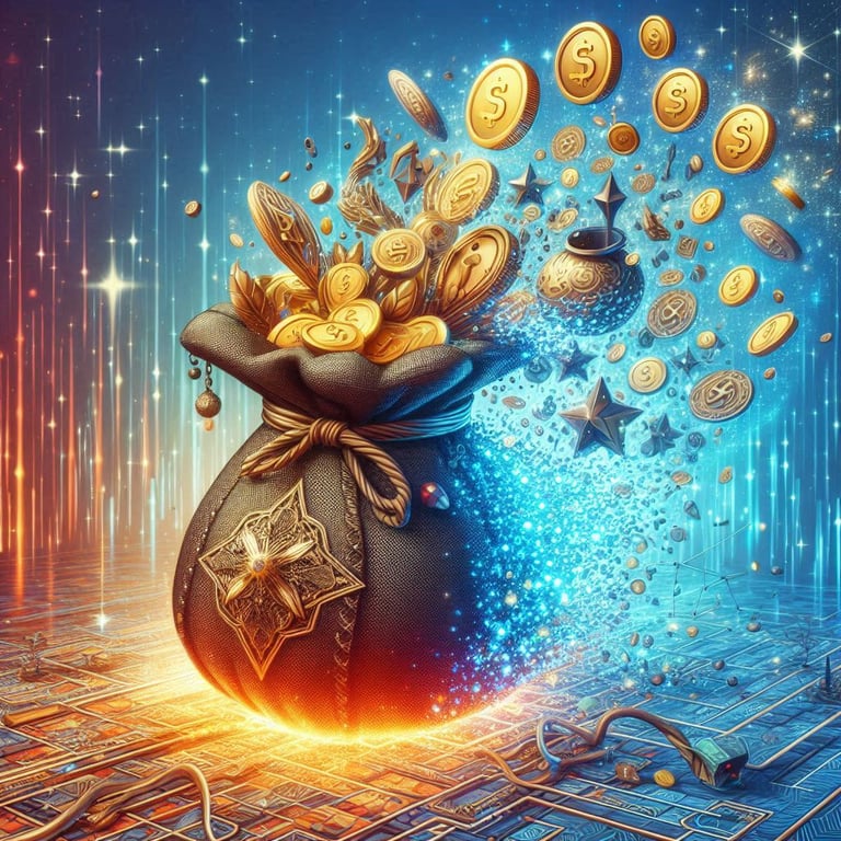 Magic Sack. A bag of coins and rewards are falling out of it