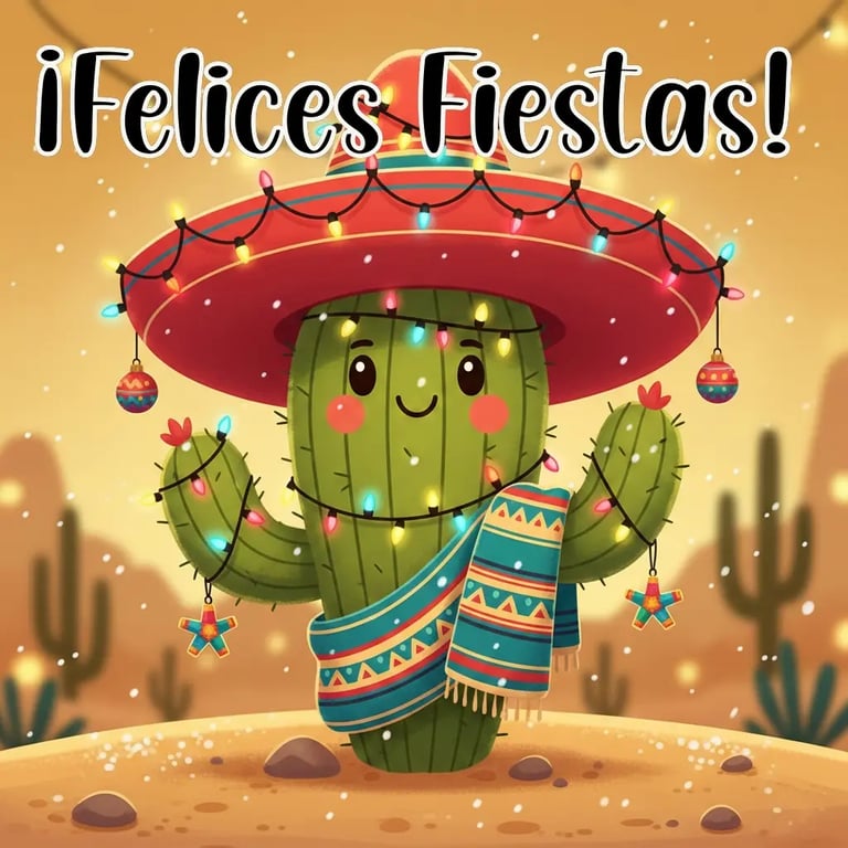 cactus mexicano con sombrero deseando felices fiestas de navidad 