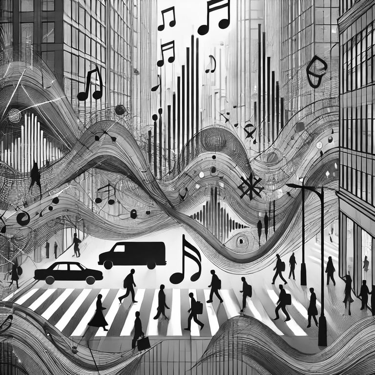 Illustration depicting sounds in city streets