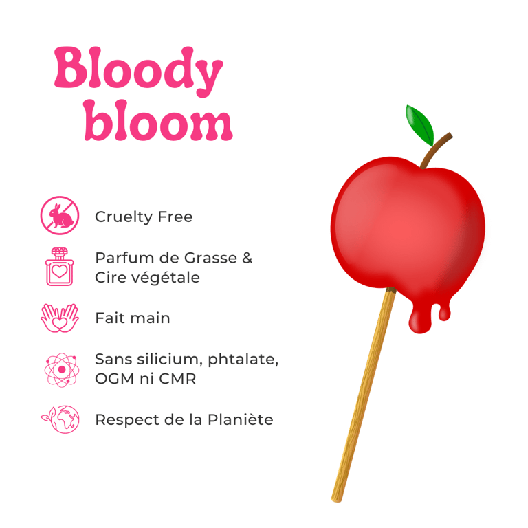 fondants parfumé pomme d'amour bougie artisanale cadeau bloodybloom cruelty free