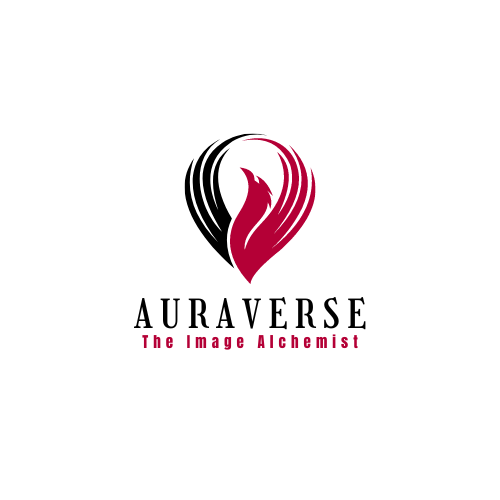a red and black auraverse logo with a red and black bird