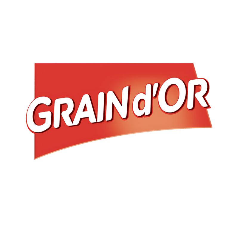 a red and black logo with the word granor