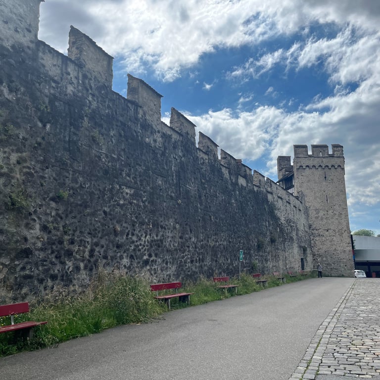 Looking down the defensive Thun city walls