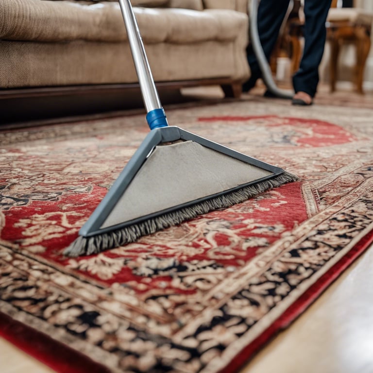 a person cleaning a rug with a vacuum