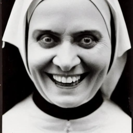 sinister looking nun with crazy eyes
