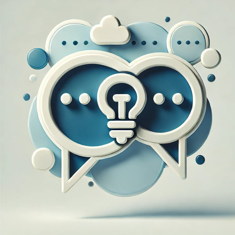 two or more overlapping speech bubbles with a small glowing lightbulb in center